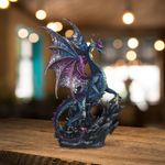 16.5"H Blue and Purple Dragon Standing on Rock Statue Figurine Room Decor