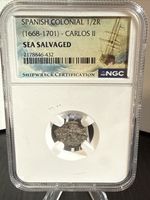 Spanish Colonial 1/2R (1668-1701) - CARLOS II - NGC - Sea Salvaged