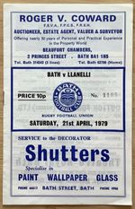 1979 BATH v LLANELLI programme