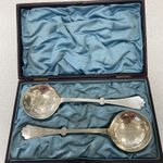 Vintage Pair of Berry Spoons In Original Box Decorative  - Possibly Silver