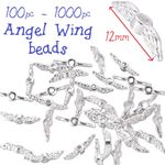 100pc ~ 1000pc Angel Fairy Wing Spacer Beads 12mm Bright Silver Tone Charms Bulk