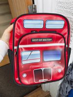 Unisex Kids Red Black Double Decker Bus Graphic Backpack Zip Adjustable Straps
