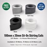 Sit On Skirting Board Coils 100mm x 20mm Black White Grey Dark Grey 10m 15m 25m
