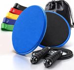 Dual Sided Gliding Discs Core Sliders, 2 Pcs with 5 Resistance Bands & Skipping