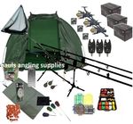ASL 3 Rod Carp Set Up Kit Fishing Reels Alarms Bait Tackle Mat Shelter Net 