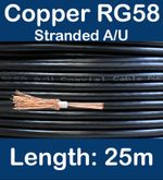 25m Copper Black RG58 A/U 50 Ohm Stranded Coax Coaxial Cable CB Radio Ham Aerial