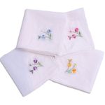12 Ladies Superior White with Embroidery Hanky's 100% Cotton size 26x26cm-2021