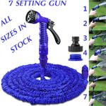 25-200FT LONG RETRACTABLE EXPANDABLE MAGIC GARDEN HOSE PIPE WITH SPRAY GUN BLUE