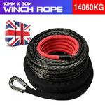 10MM x 30M Winch Rope For Dyneema Hook Synthetic Tow Recovery 4WD Cable 31000lbs