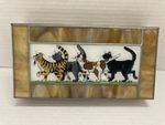 1986 Stained Glass Sighed Sullo Tabby Cats Reverse Painted Trinket Jewelry Box