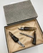 Vintage horn ? handled corkscrew & bottle opener set in box Made in England N3