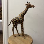 Late 20th Century  Painted Leather Giraffe Statue, Tall 