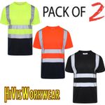 HI VIS T SHIRT SHORT SLEEVE HIGH VISIBILITY CREW NECK SAFETY WORK Hi VIZ 2 PACK