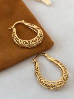 Gold Plated 925 Sterling Silver Filigree Hoop Earrings Vintage Style
