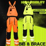 Hi Vis Viz Contrast Bib and Brace Work Wear Dungarees Safety Fleece Overall Suit