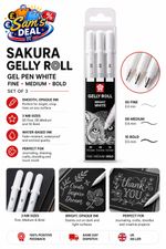Sakura Gelly Roll Pen - Bright White, Pack of 3 (05, 08 and 10 Nib Sizes)