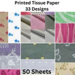 Tissue Paper Printed Coloured 50 sheet Packs  High Quality 33 Designs Wrapping 