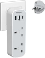 2 Way UK to Italy Plug Adapter with 3 USB Ports for Italy Chile Ethiopia Libya