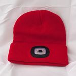 Red Acrylic Knit Beanie Hat One Size with Built-In LED Light