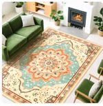 Faux Wool Rug Washable Non-Slip Short Pile Vintage Boho – 140x200