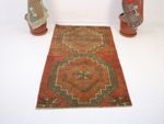 Vintage Turkish Accent Rug 3.1x5.7 ft | Handmade Wool Red Orange Rug | 95x176 cm