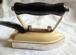 Cute Vintage "The Habit" 1950's travel iron. Light Socket Plug Cream & Black