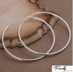 Women 925 Sterling Silver Smooth Polished Round Hoop Sleeper Earring 5CM