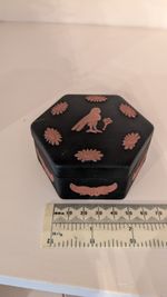 WEDGWOOD Jasperware Black & Terracotta Hexagon Box , Depict Egyptian HORUS
