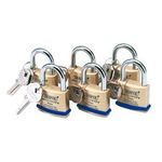 Draper Solid Brass Security Padlocks With Hardened Steel Shackle 40mm 6 Pieces