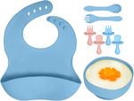 BABY TODDLER WEANING SET SILICONE BIB SUCTION BOWL PLATE SPOON CUP FEED UTENSILS