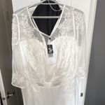 Sheego White Lace & Tulle A-Line Wedding Dress V-Neck 3/4 Sleeve Size 22