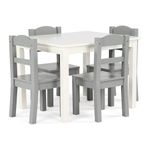 Kids Wooden Table and 4 Chairs Set Grey White Playroom Nursery Activity Table