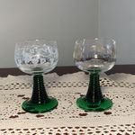 Vintage Wine Glasses * Gold Grape / Etched Detail & Green Beehive Rib Stem Base