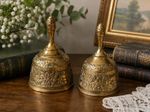 Pair of Vintage Ornate Brass Hand Bells Decorative Engraved Collectible Bells
