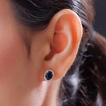 Natural Blue Sapphire Halo Studs , 925 Sterling Silver , Halo Earring Oval Studs