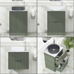 600/700/800 Fluted Vanity Unit Green 2 Door/Drawer & Carrara White Worktop Basin
