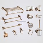 Vintage Brass Bathroom Accessories Kit Ceramic Wall Mounted Towel Rail Holder BA