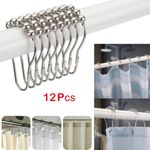 12PCS Silver Metal Shower Curtain Rings Hooks Rail Loop Key Holder Clip Strong