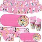 Bluey Kids Birthday Party Decoration Paper Plates Paper Cups Tablecloths Pink