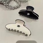 Chanel Hair Claw Clip White Cream Black&white Glossy Women Hair Accessory brand