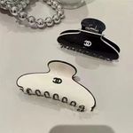 Chanel Hair Claw Clip White Cream Black&white Glossy Women Hair Accessory brand
