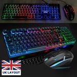 UK Gaming Keyboard And Mouse Set RGB LED USB For PC Laptop Xbox One PS4 PS5