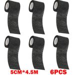 6Pc 50mm*4.5m Non-oven Fabric Self Adhesive Tape Wrap Black Elastic Bandage NEW
