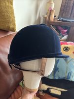 Navy Velvet Charles Owen Show Hat Leather Tan Harness 71/4(59)Upto Date Vgc