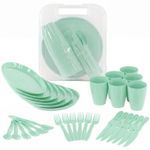 Camping Dinner Set 6 Person Picnic Plates Cups Cutlery Box Essentials 31 Pcs