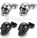 Men Women Silver Black Rock Piercing Punk Stainless Steel Stud Skull Earrings