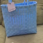 Landor Blue Plastic Woven Tote Bag Basket with Handles, Country Style, 7167