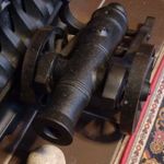 Cast Iron Cannon on Wheeled Carriage with Cast Iron Construction
