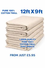 DUST SHEET 12ft X 9ft 100% COTTON TWILL HEAVY DUTY PROFESSIONAL DECORATING LARGE