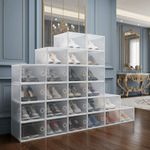12 x Stackable Foldable Boxes Trainers Organiser Clear Plastic Shoe Storage Box